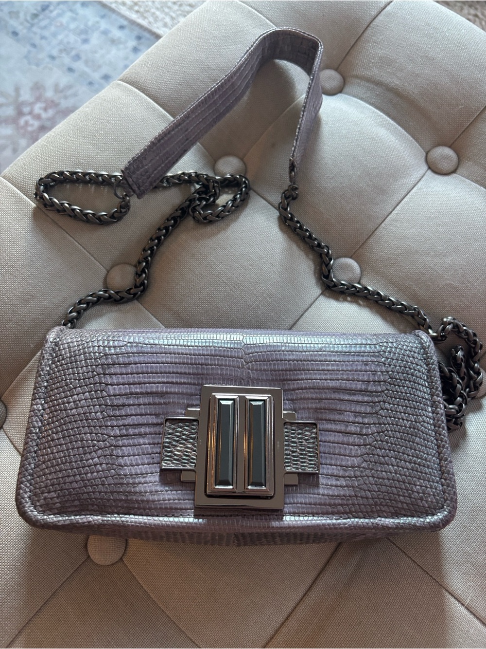 Lilac Textured Shoulder Bag with Chain Strap by Kara Ross